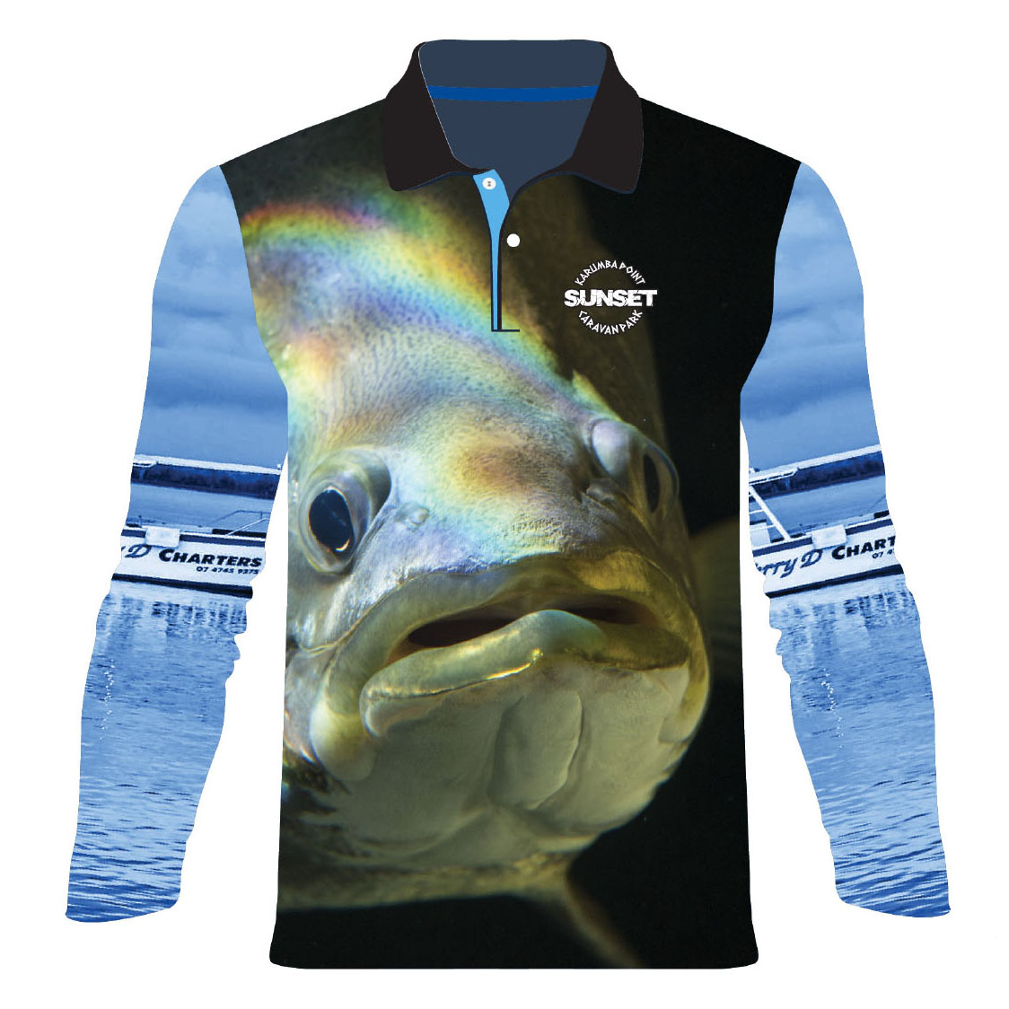 Adults Long Sleeve Polo Fishing Shirt - Printed With Sublimation