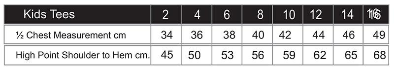 Kids size chart